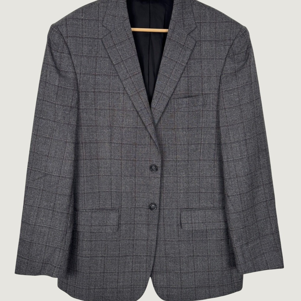 Jos A Bank Travelers Collection Mens 42R Gray Windowpane 100% Wool Sport Coat